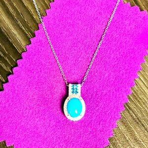 44.) New Turquoise & Multiple Gemstone Pendant Necklace